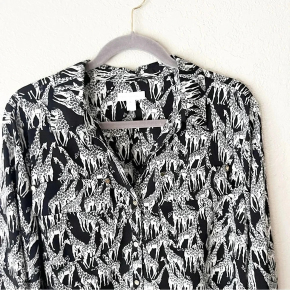 Charter Club Top Women's XL Black & White Giraffe Print Button Down Safari - Picture 4 of 8